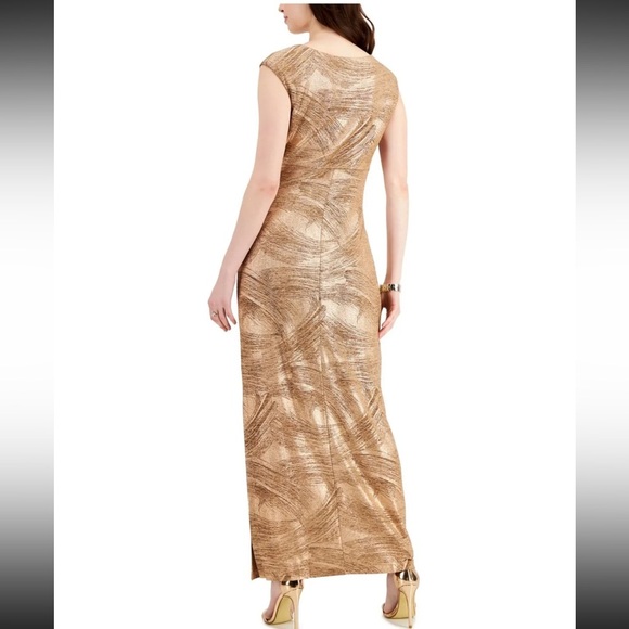 Women’s Formal Dress Size 12 CONNECTED Gold Side Slit Lined Maxi Sheath Gown NEW - Picture 3 of 9